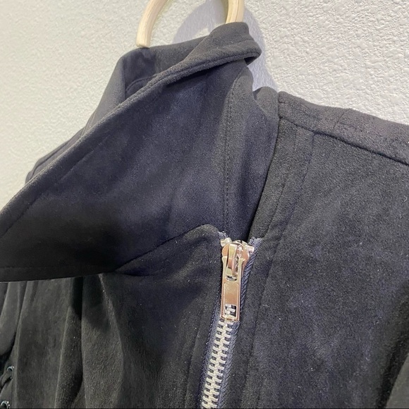 Olivaceous MOTO Jacket in True Black Biker Crop Faux Suede Lace Up Tie Zipper - Picture 14 of 16